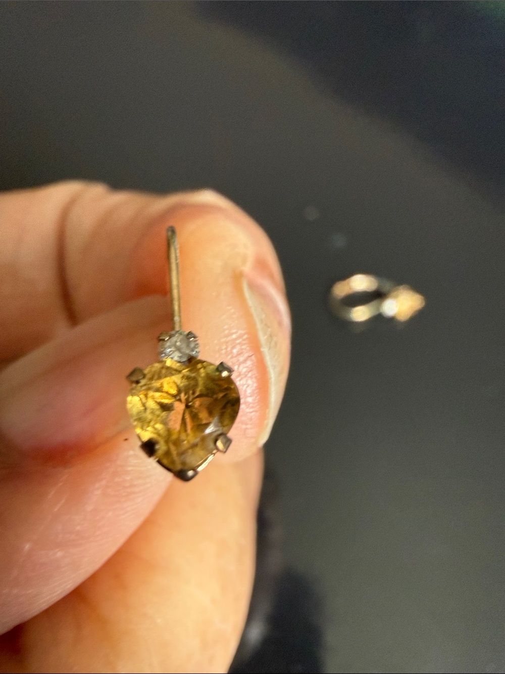 Yellow Heart-Cut Gemstone Stud Earring with Accent Stone